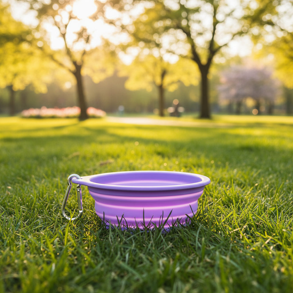 Wagivo foldable dog bowl next to water bottle showing matching colors