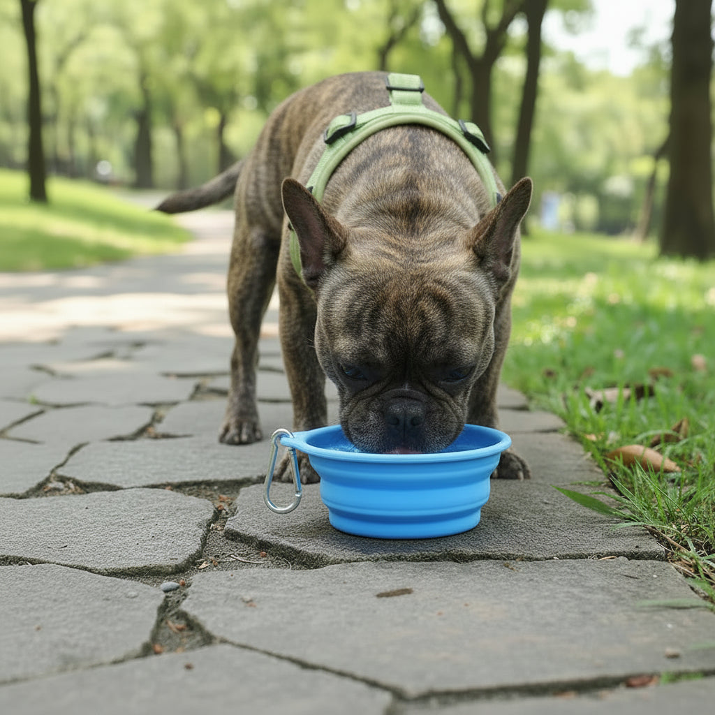 Wagivo foldable silicone dog bowl collapsed flat for easy pocket storage