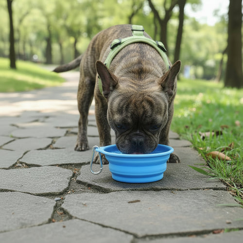 Wagivo foldable silicone dog bowl collapsed flat for easy pocket storage