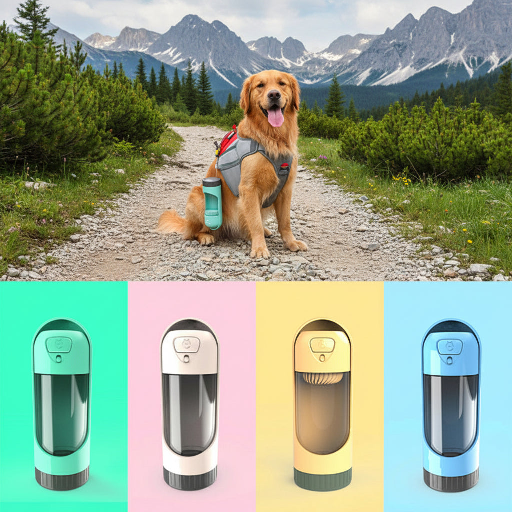 Wagivo portable dog water bottle in blue one-handed squeeze design