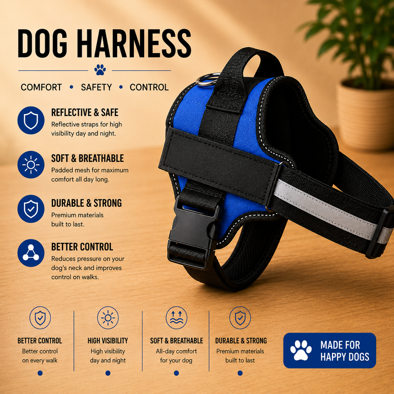 Wagivo Personalized Dog Harness™ — Padded Control Handle, Reflective & Custom Name Patch