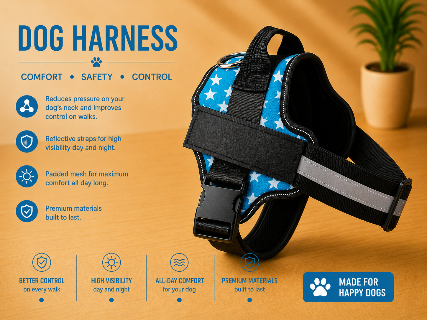 Wagivo Personalized Dog Harness™ — Padded Control Handle, Reflective & Custom Name Patch