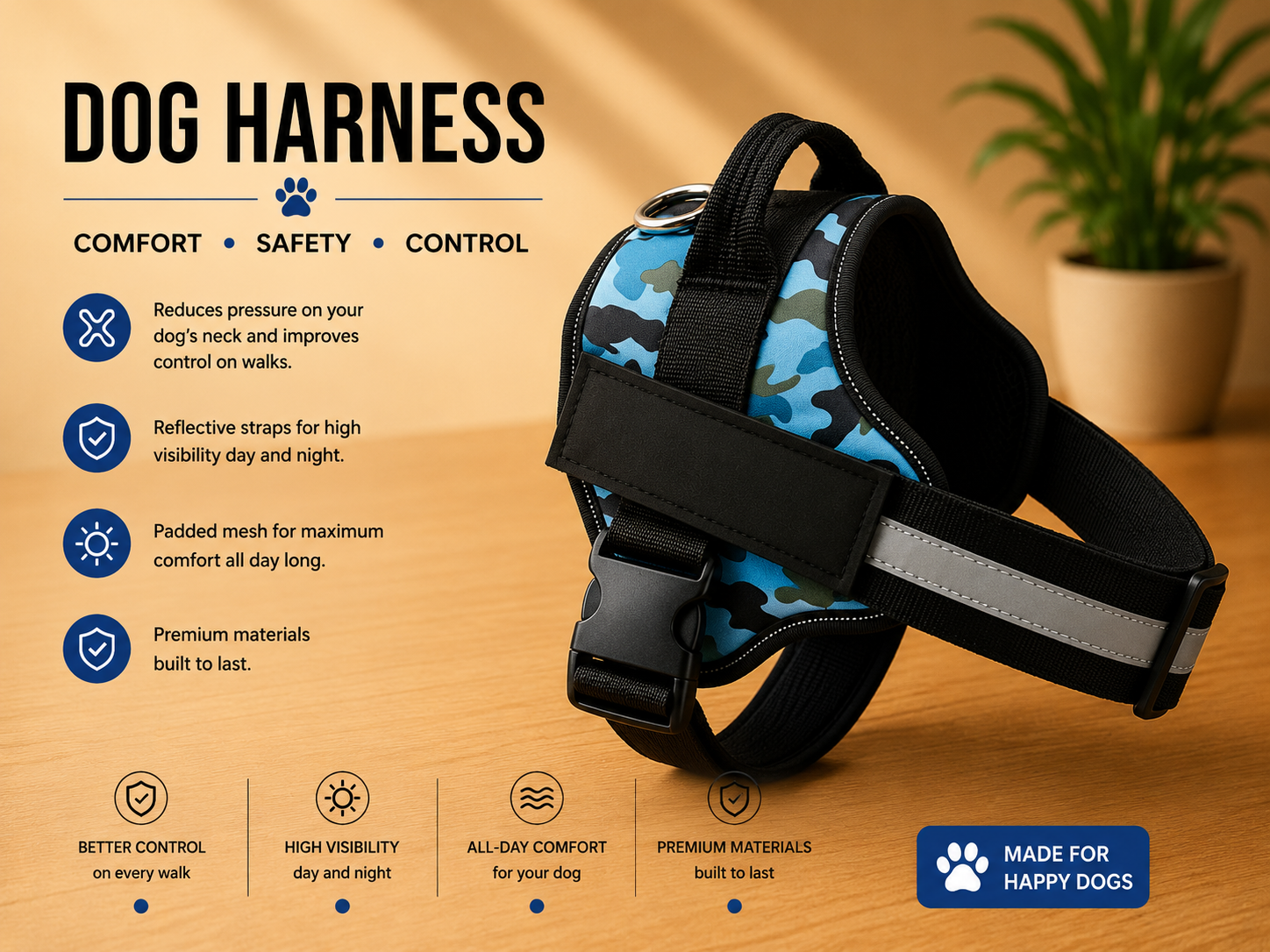 Wagivo Personalized Dog Harness™ — Padded Control Handle, Reflective & Custom Name Patch