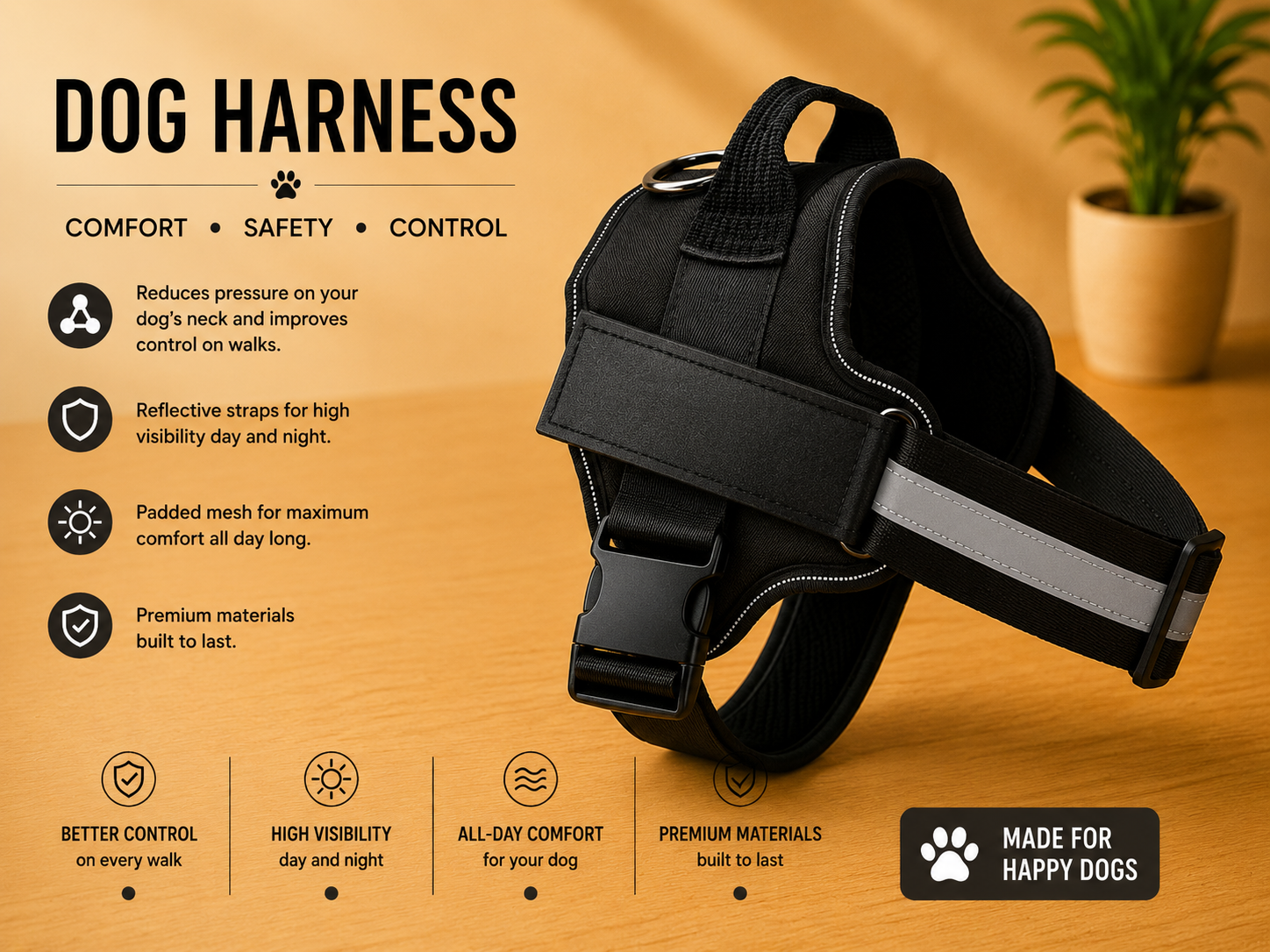 Wagivo Personalized Dog Harness™ — Padded Control Handle, Reflective & Custom Name Patch