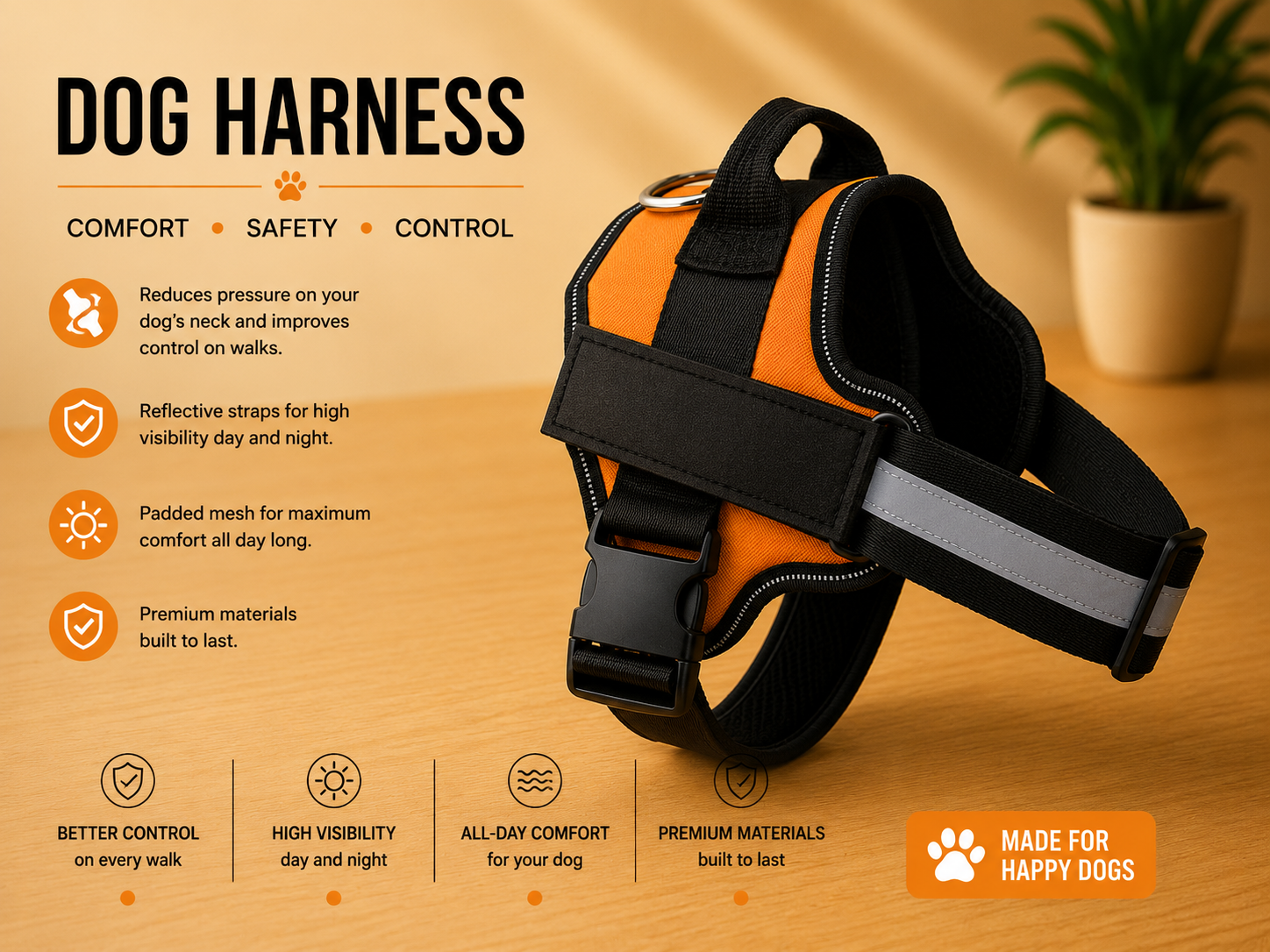 Wagivo Personalized Dog Harness™ — Padded Control Handle, Reflective & Custom Name Patch