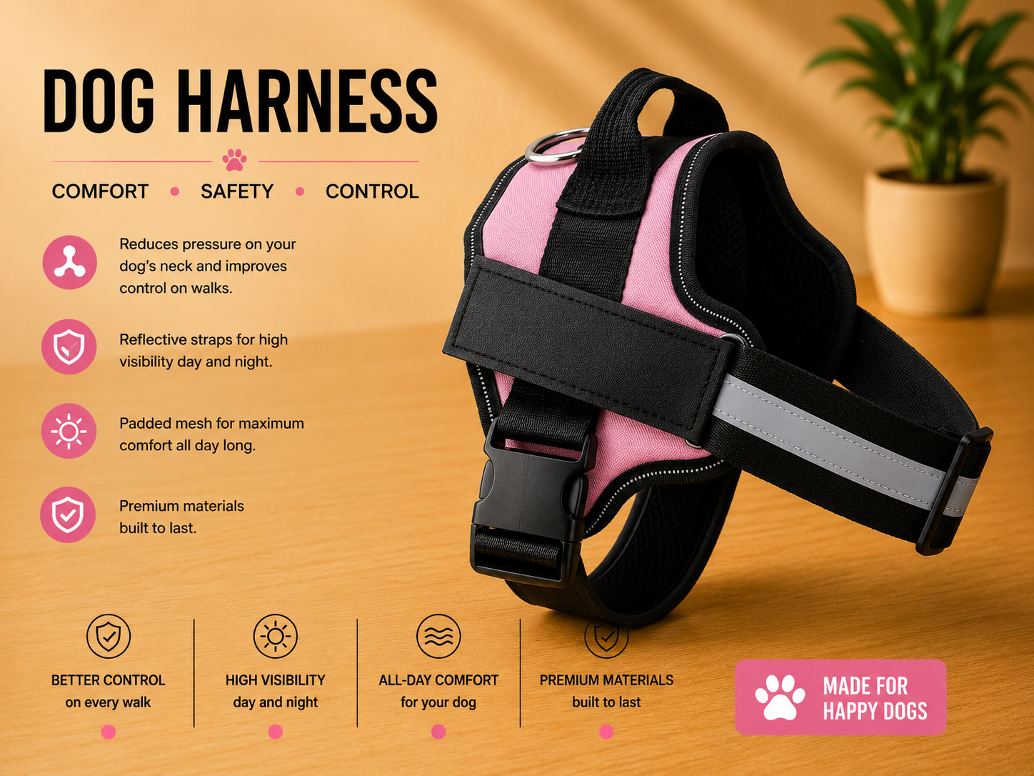Wagivo Personalized Dog Harness™ — Padded Control Handle, Reflective & Custom Name Patch