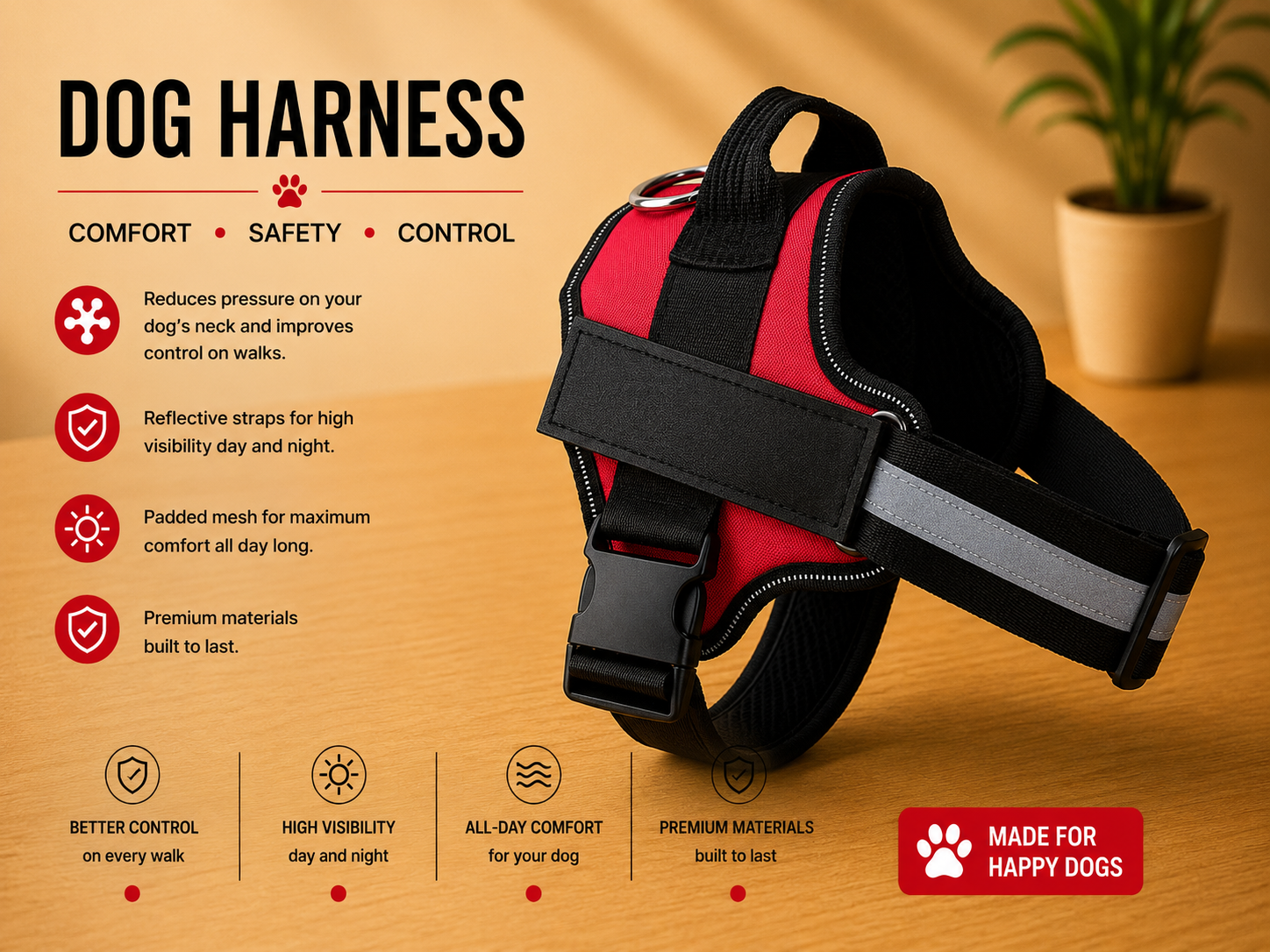 Wagivo Personalized Dog Harness™ — Padded Control Handle, Reflective & Custom Name Patch