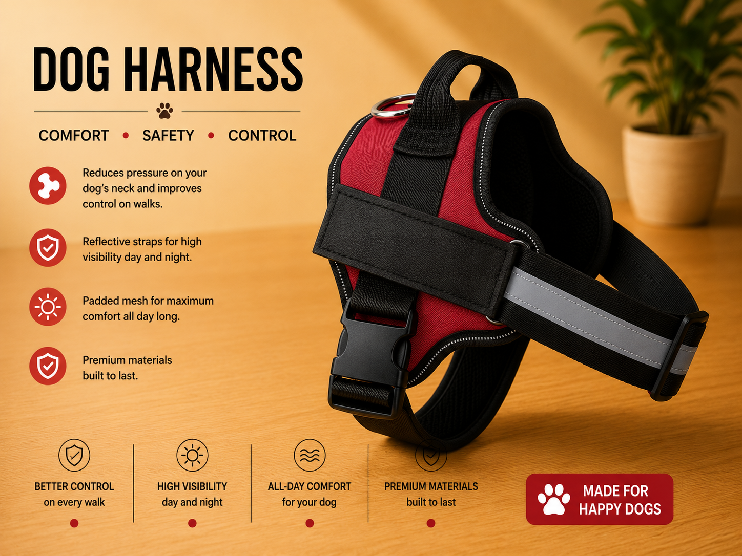 Wagivo Personalized Dog Harness™ — Padded Control Handle, Reflective & Custom Name Patch