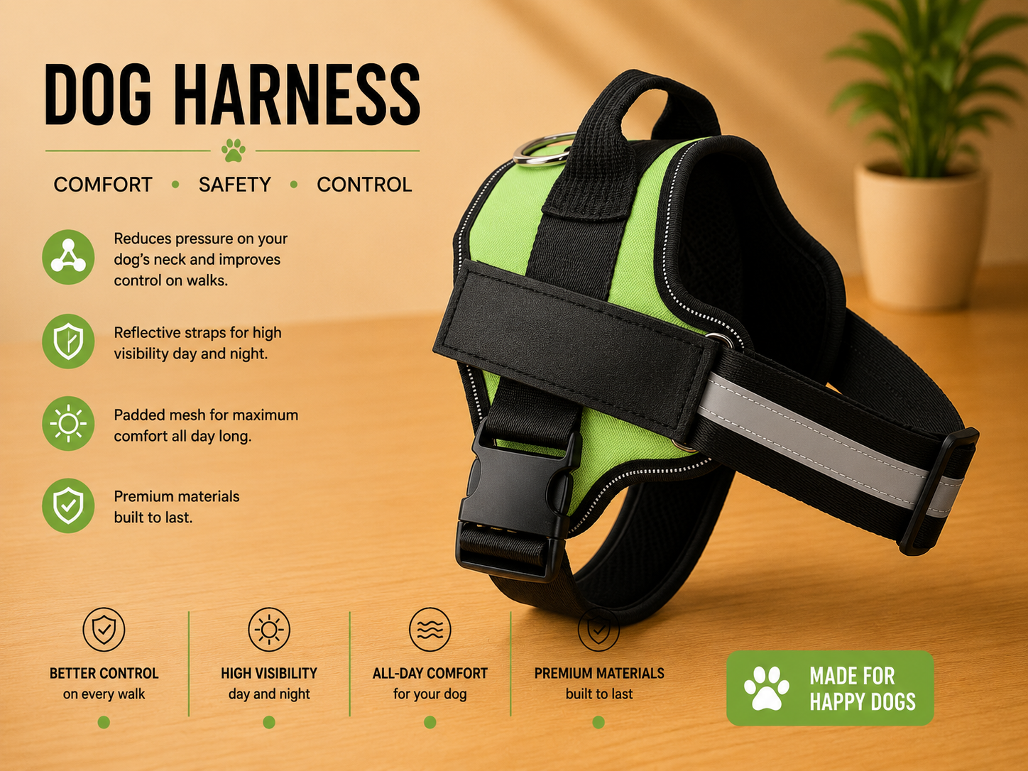 Wagivo Personalized Dog Harness™ — Padded Control Handle, Reflective & Custom Name Patch