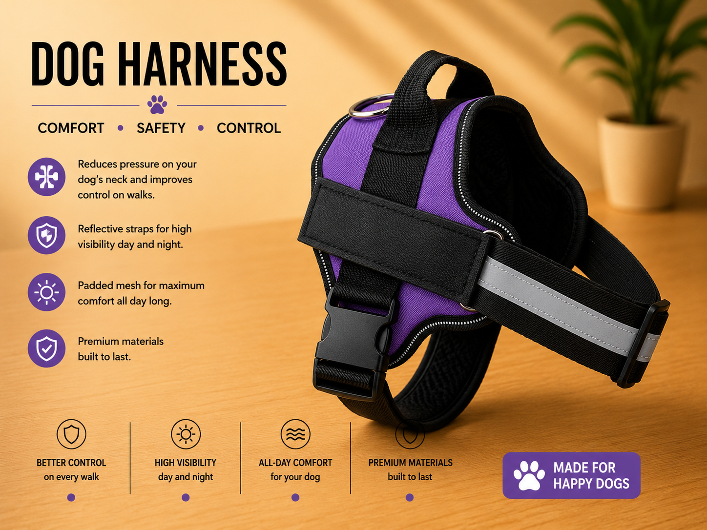 Wagivo Personalized Dog Harness™ — Padded Control Handle, Reflective & Custom Name Patch