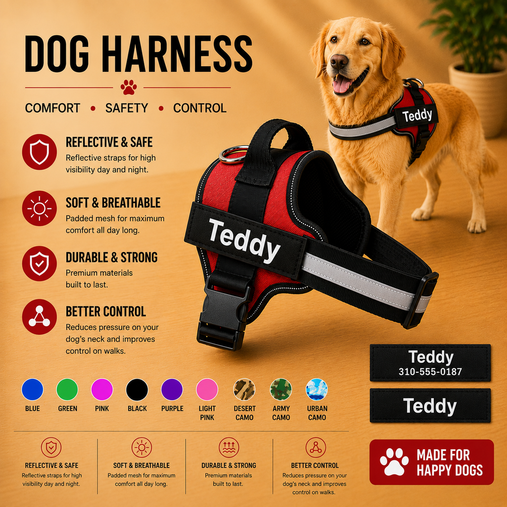 Wagivo Personalized Dog Harness™ — Padded Control Handle, Reflective & Custom Name Patch