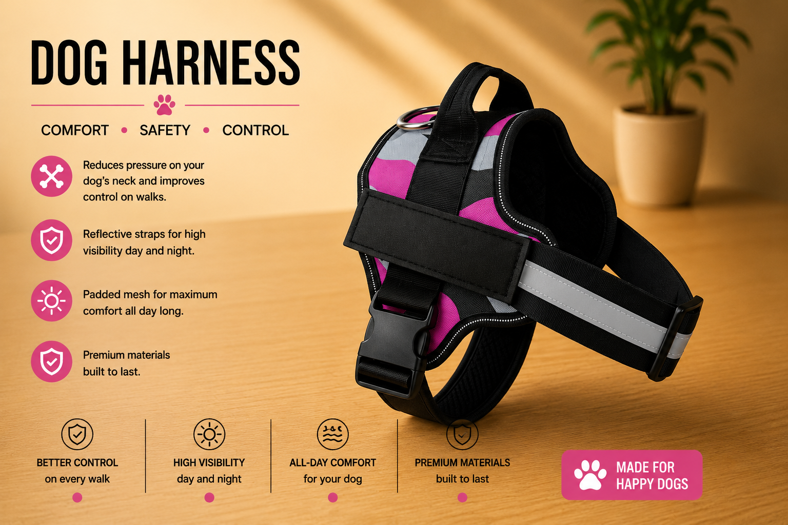 Wagivo Personalized Dog Harness™ — Padded Control Handle, Reflective & Custom Name Patch