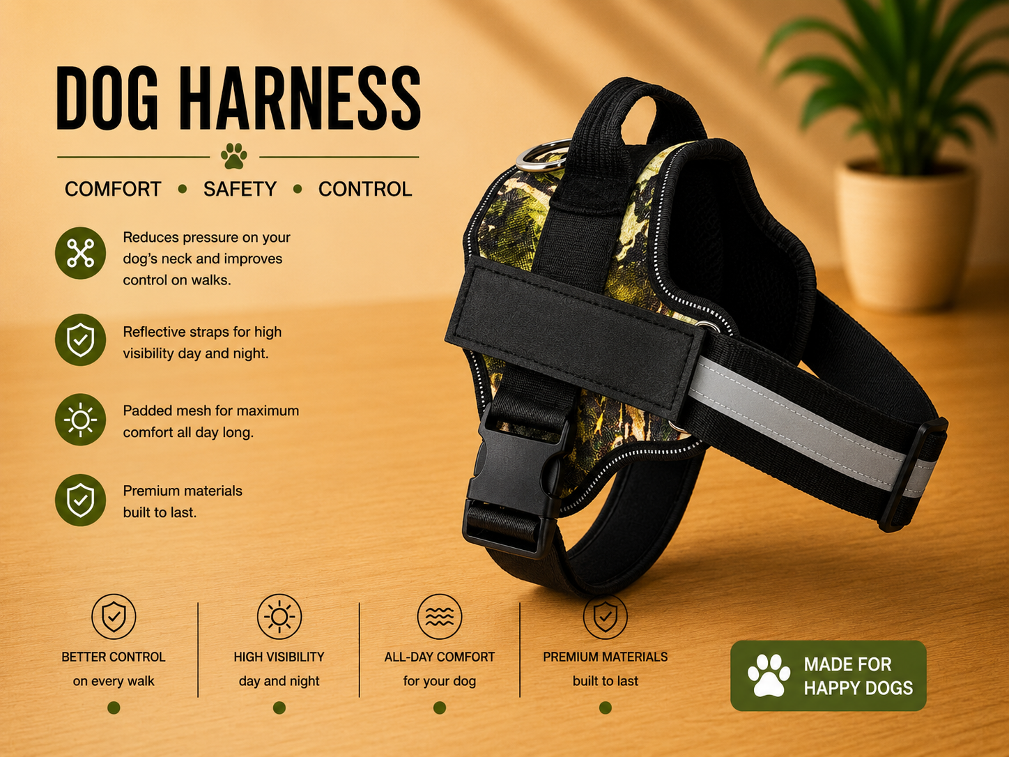 Wagivo Personalized Dog Harness™ — Padded Control Handle, Reflective & Custom Name Patch